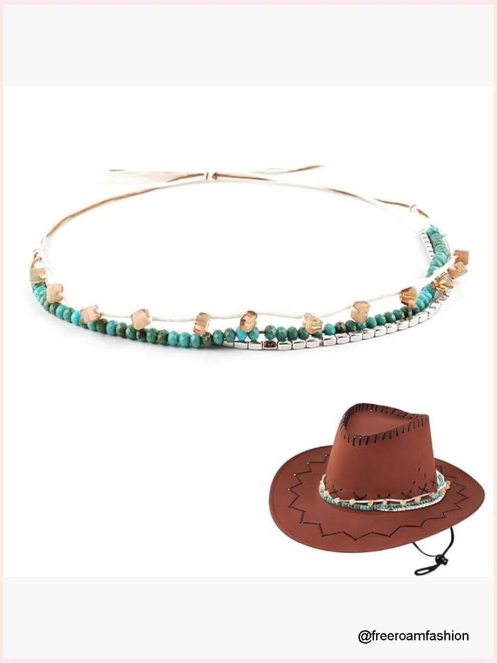Turquoise Beaded Cowboy Hat Band Adjustable Western Style Accessory